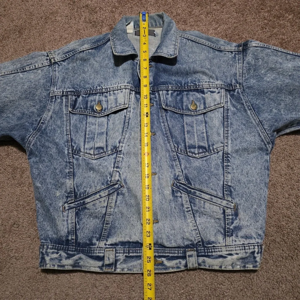 Vintage‎ 80s Blue Denim Trucker Jacket Mens Medium Light Stone Acid Wash Jean
